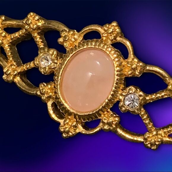 Vintage Avon gold filigree faux coral crystal floral double link bracelet 6.5” - Picture 4 of 8